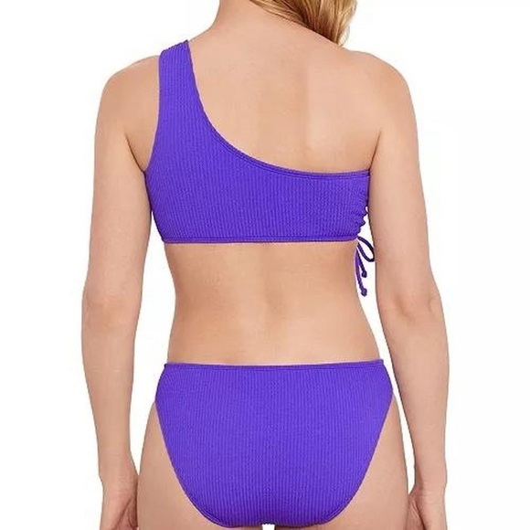 New One-Shoulder Purple Ribbed Bikini Set - Picture 2 of 7